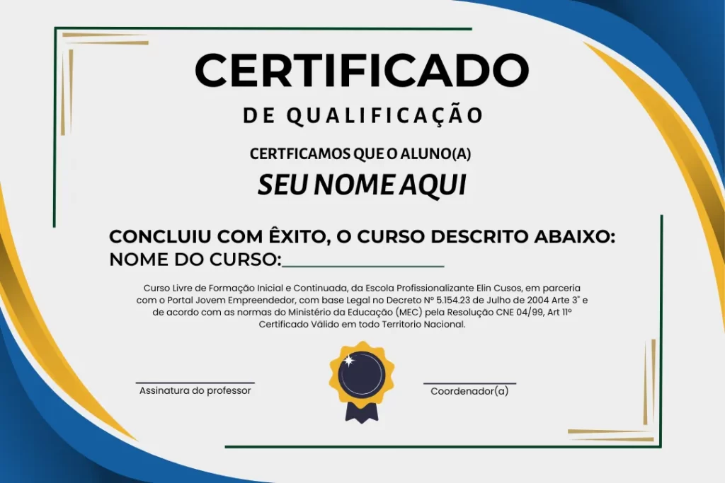 Certificado de conclusão do Curso Analista de Qualidade, reconhecido em todo Brasil.